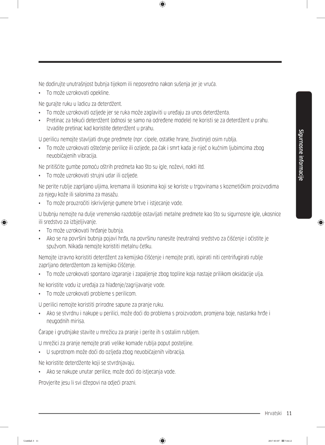 Samsung WW70J5345MW/LE, WW70J5355FW/AD, WW70J5355MW/AD, WW80J5345FW/LE, WW80J5345MW/LE, WW80J5545FW/LE manual Hrvatski 11  